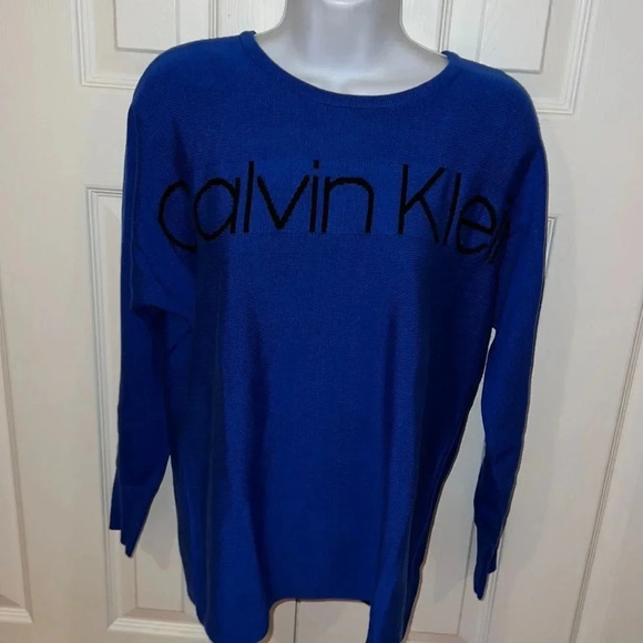 Calvin Klein blue logo  unisex knit crew neck sweater Sz XS - Picture 3 of 11